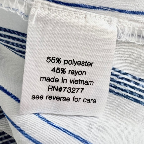 Elizabeth and James Tie Neck Button Down Shirt Blue White Striped Long Sleeve - Picture 6 of 7